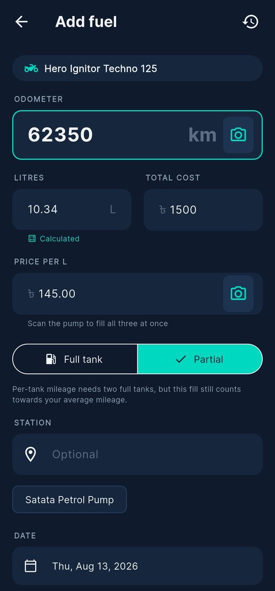 Adding a fuel entry