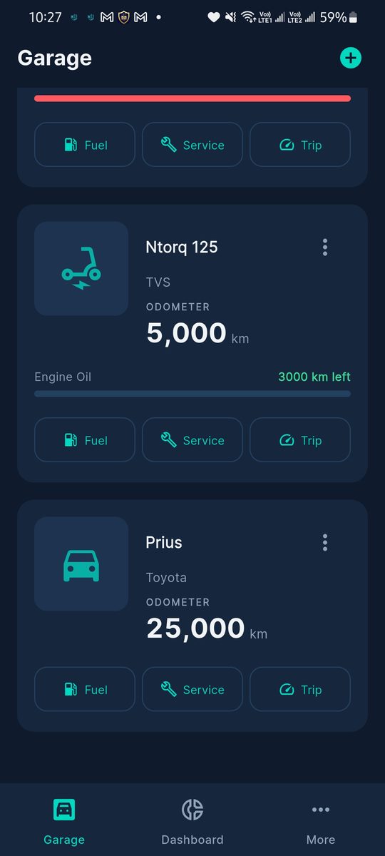 RideBook garage screen