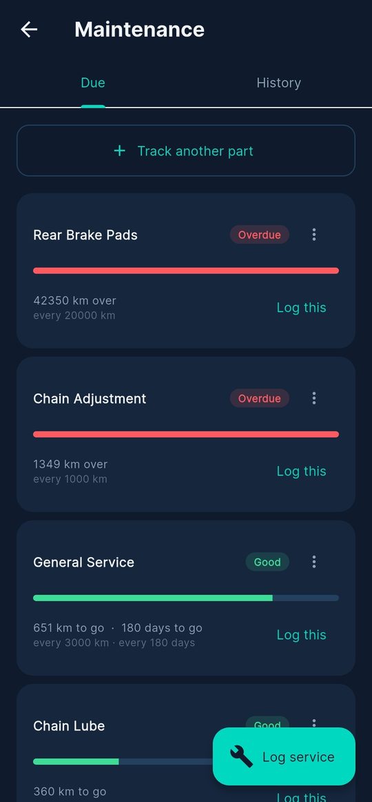 Service reminders counting down by distance